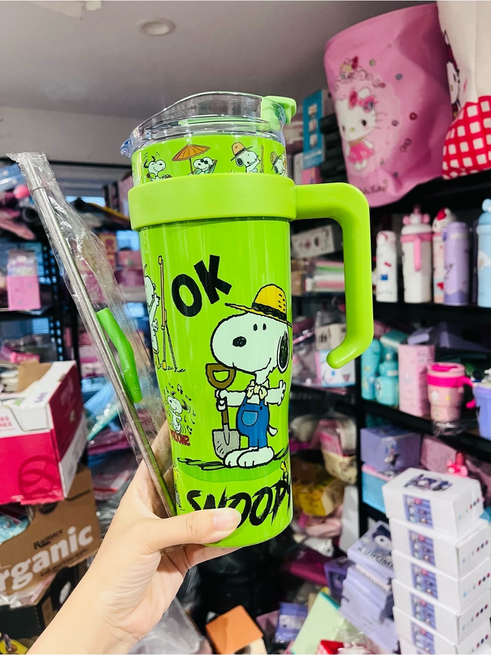 Snoopy stainless steel tumbler with straw